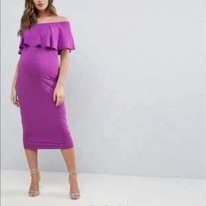 ASOS Maternity Midi Bardot Pencil Dress w/ Ruffle